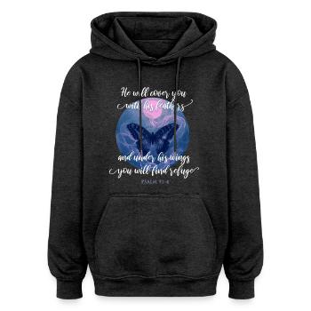 Citation chrétienne verset de la Bible papillon - Sweat à capuche oversize unisexe - charbon - Devant - Noah (186cm)