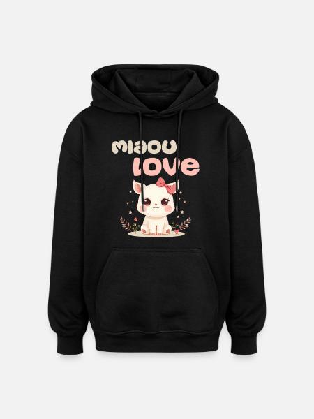 Meow Love Character by Helfspawn - Oversized Unisex Hoodie - black
