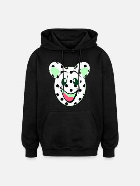 Laughing bear head with dots - Oversized Unisex Hoodie - black