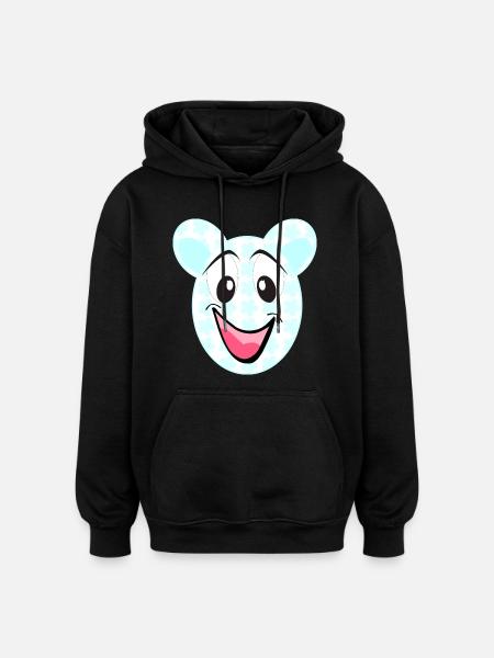 Lächelnder Bär mit Blumenmuster - Oversized Unisex Hoodie - Schwarz