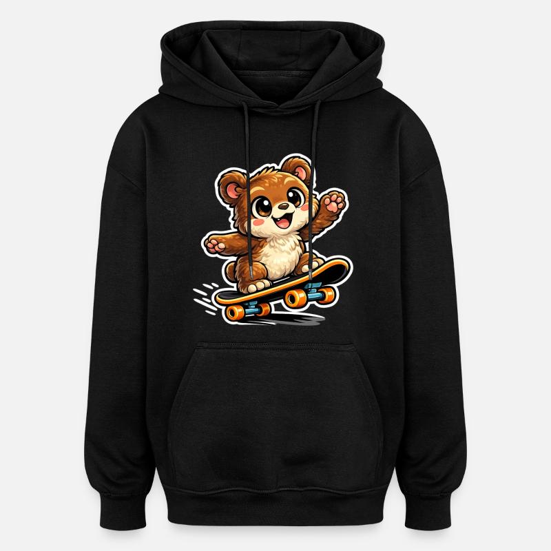 Kuschelbär Skateboard-Abenteuer - Oversized Unisex Hoodie - Schwarz