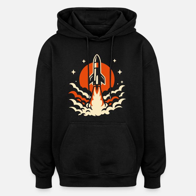 Fusée rétro - Sweat à capuche oversize unisexe - noir