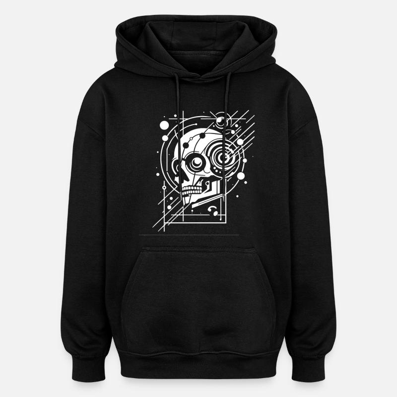 Cyber-Schädel Geometrie Neon - Oversized Unisex Hoodie - Schwarz
