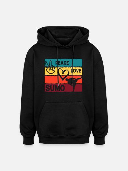 Peace Love Sumo - Oversized Unisex Hoodie - black
