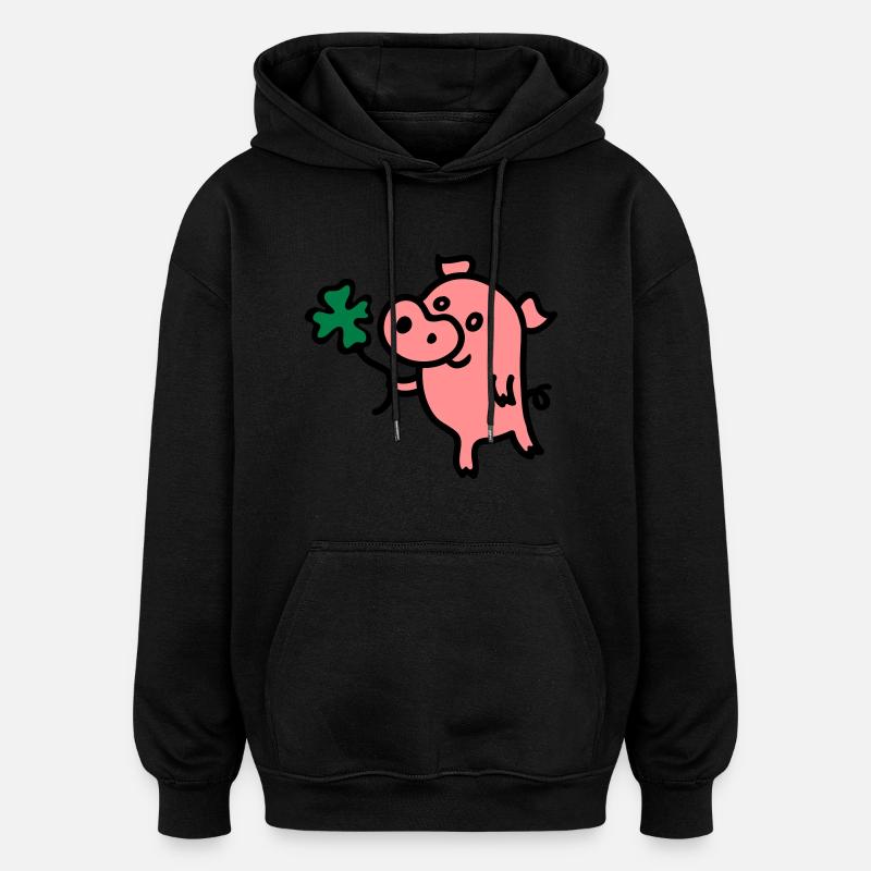 Cochon trèfle 3 - Sweat à capuche oversize unisexe - noir