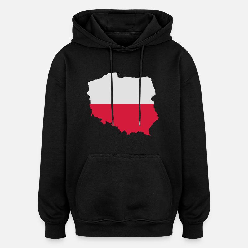 Pologne - Sweat à capuche oversize unisexe - noir