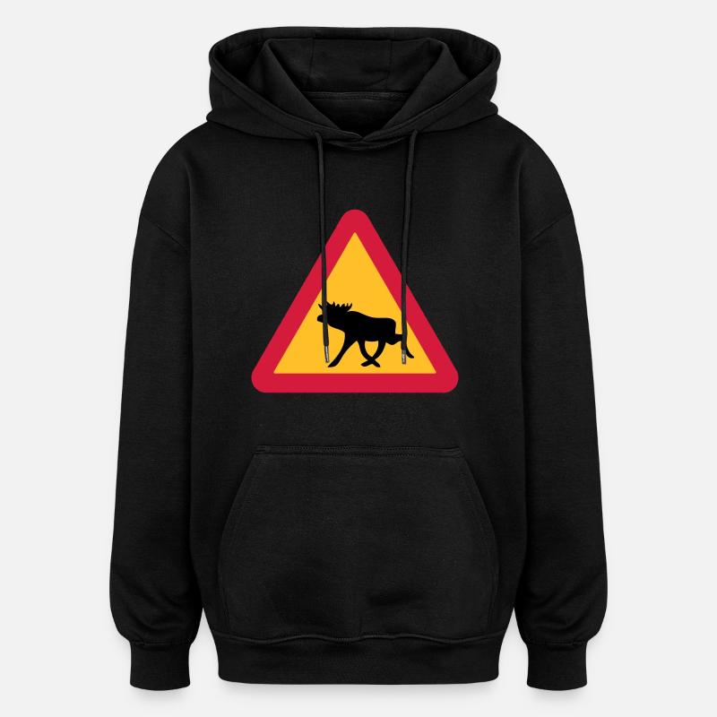 Caution Moose! - Oversized Unisex Hoodie - black