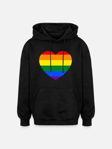 Gay Pride Heart Flag - Oversized Unisex Hoodie - black