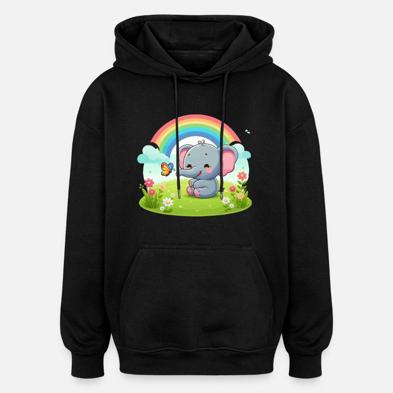 Fröhlicher Elefant und Regenbogen - Oversized Unisex Hoodie - Schwarz