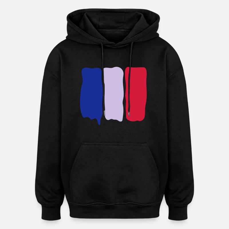 French flag runny paint - Sweat à capuche oversize unisexe - noir