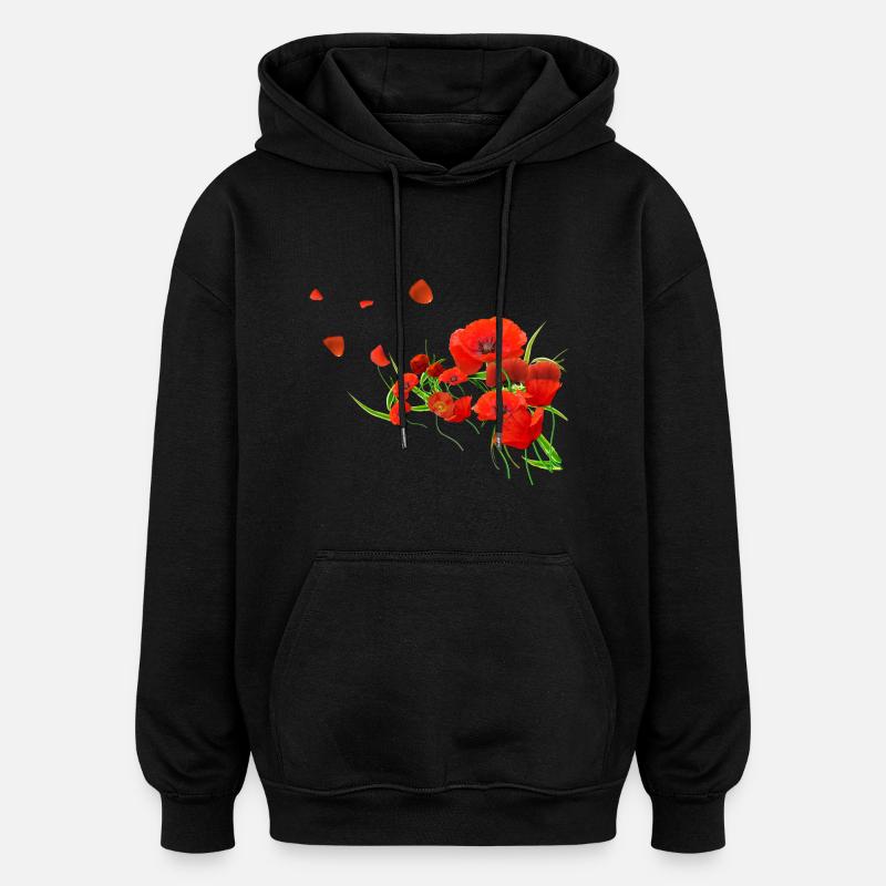 Coquelicots - Sweat à capuche oversize unisexe - noir