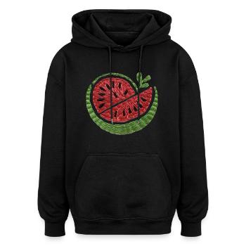 Gestickte Wassermelone - Oversized Unisex Hoodie - Schwarz - Vorne - Noah (186cm)