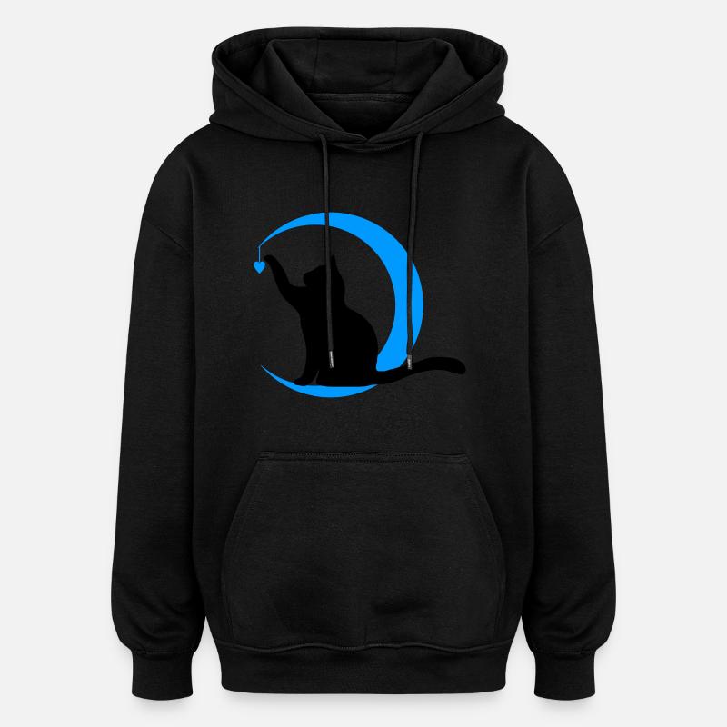 Le Chat - Cœur Lune - Sweat à capuche oversize unisexe - noir
