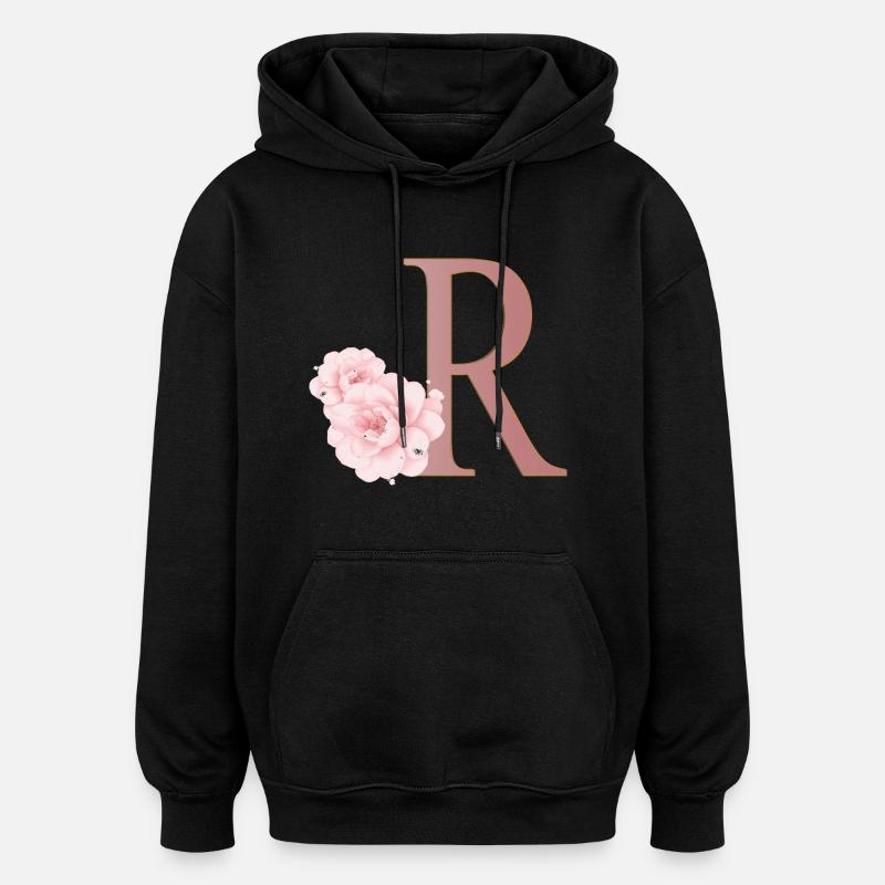 Buchstabe R mit Blumen - Oversized Unisex Hoodie - Schwarz