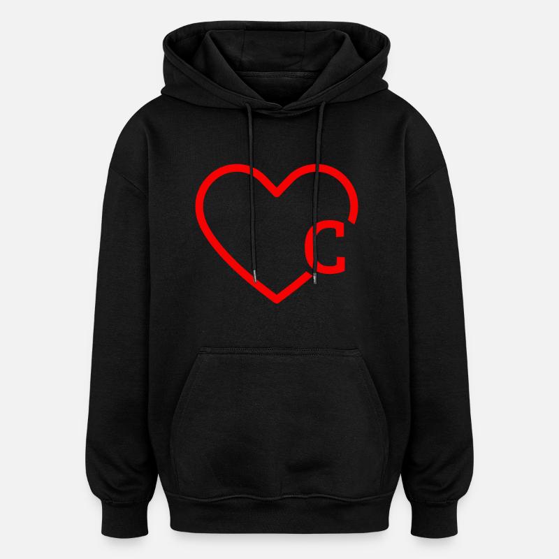 lettre c cœur rouge - Sweat à capuche oversize unisexe - noir