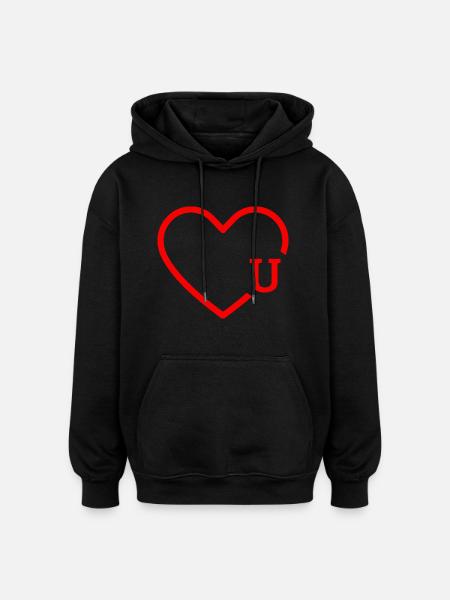 Buchstabe U Rotes Herz - Oversized Unisex Hoodie - Schwarz