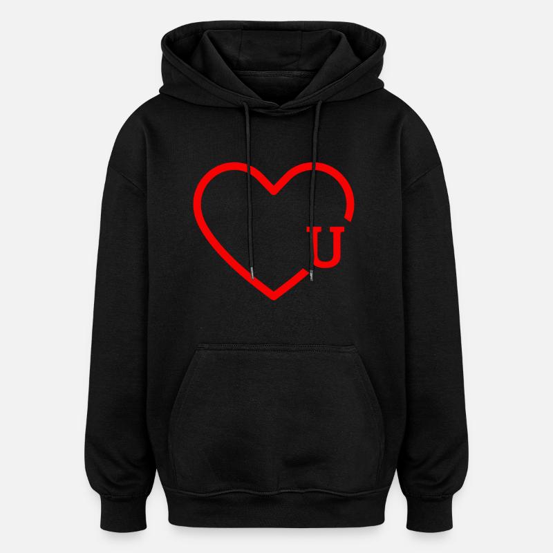 Buchstabe U Rotes Herz - Oversized Unisex Hoodie - Schwarz