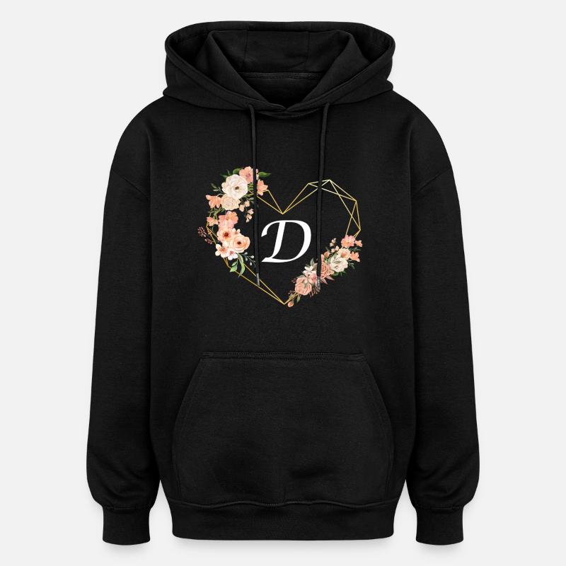 Blumen Goldenes Herz Brief - Oversized Unisex Hoodie - Schwarz