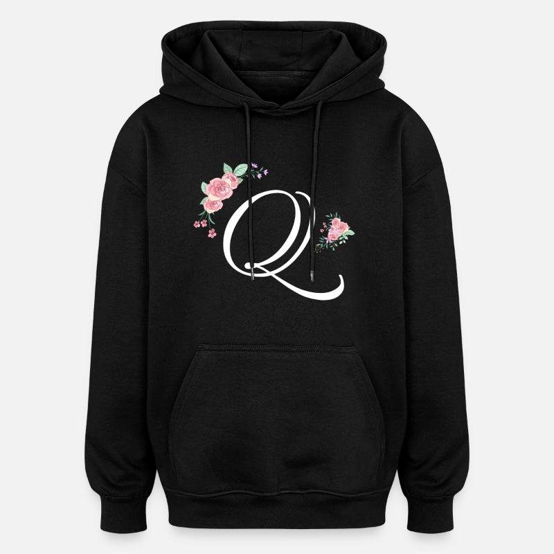 Lettre q fleurs - Sweat à capuche oversize unisexe - noir