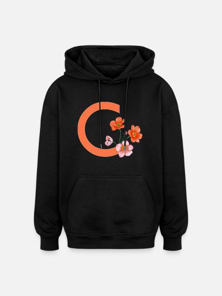 C avec fleurs - Sweat à capuche oversize unisexe - noir