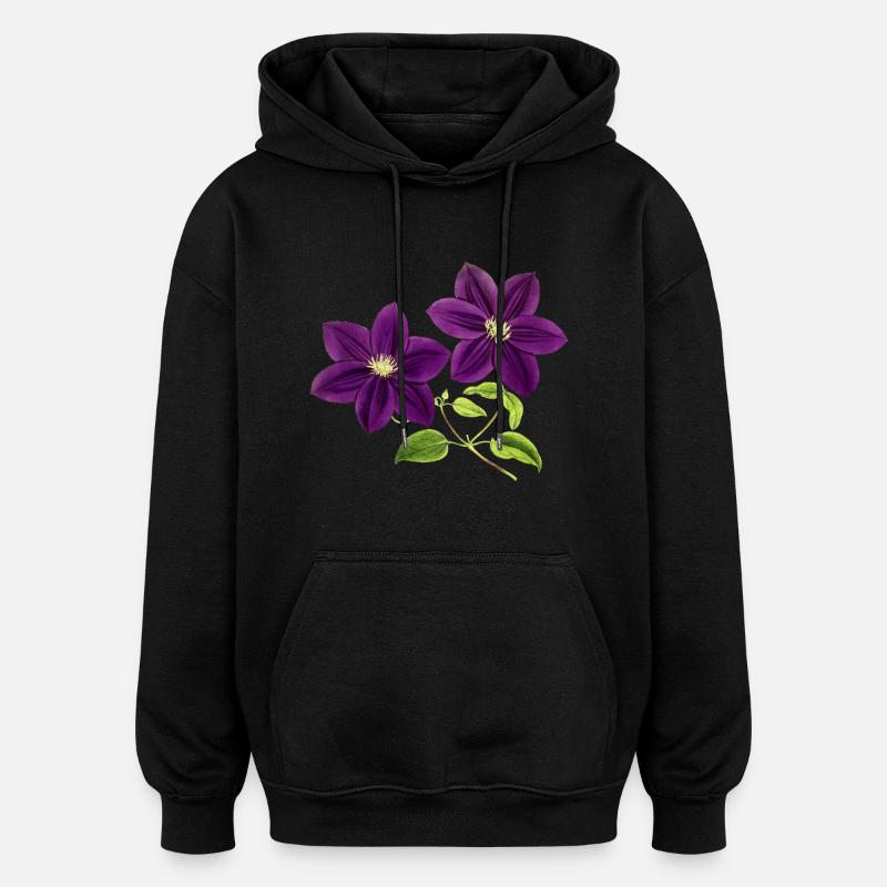 fleurs violettes - Sweat à capuche oversize unisexe - noir