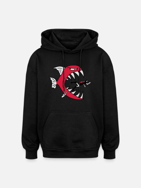 Monster Fish Eats Diver - Oversized Unisex Hoodie - black