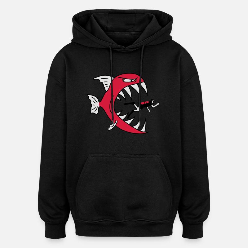 Monster Fish Eats Diver - Oversized Unisex Hoodie - black
