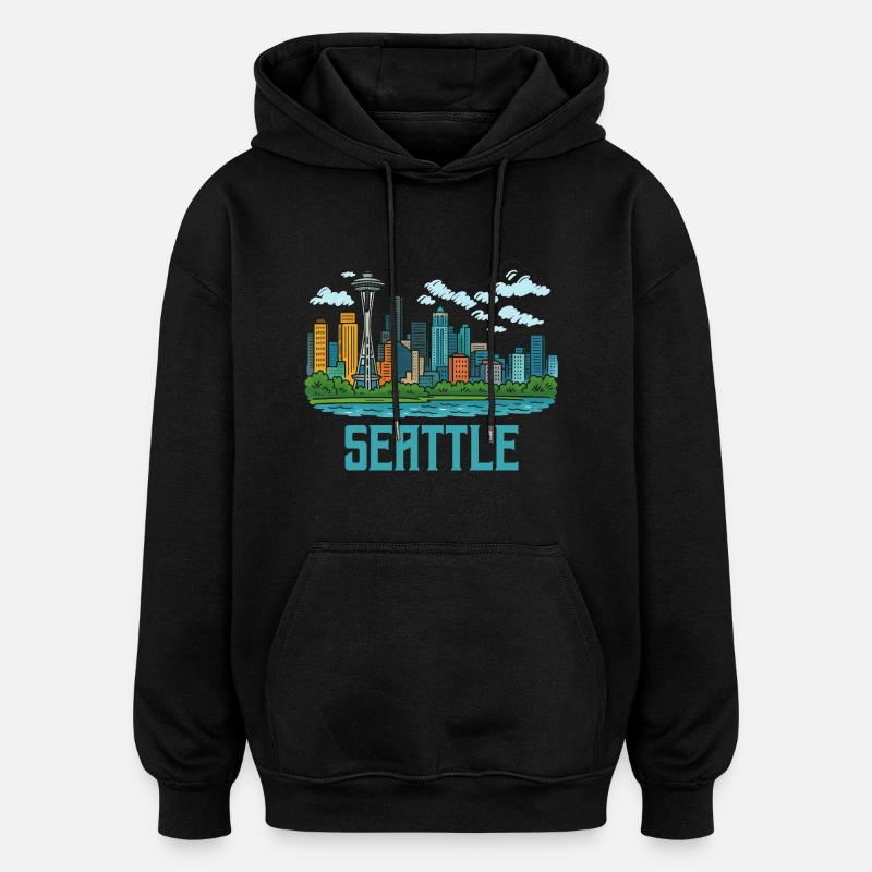 Ville de Seattle - Sweat à capuche oversize unisexe - noir