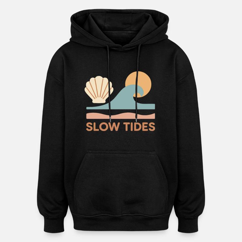 Slow Tides – Design rétro estival - Sweat à capuche oversize unisexe - noir