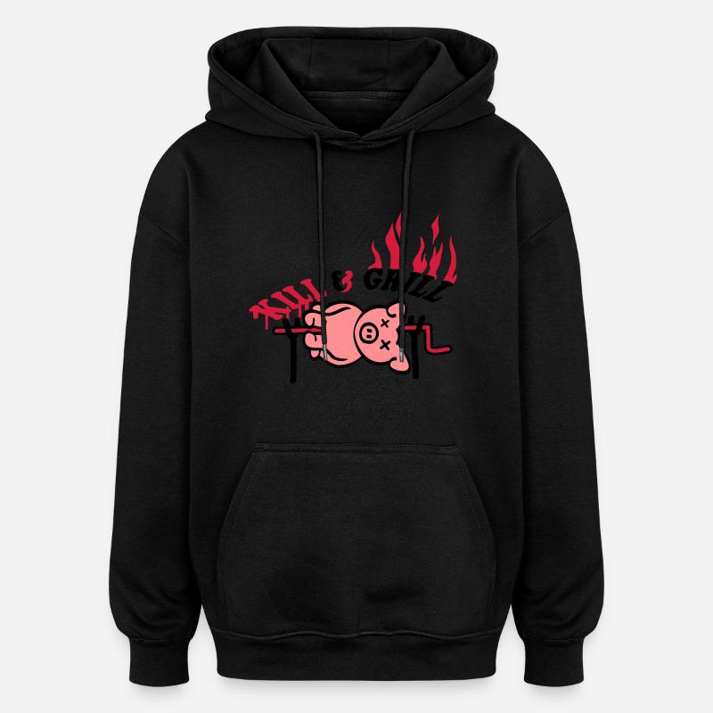 Kill And Grill Pig - Sweat à capuche oversize unisexe - noir