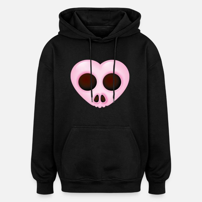 Smiley Heart Skull - Felpa con cappuccio unisex oversize - nero