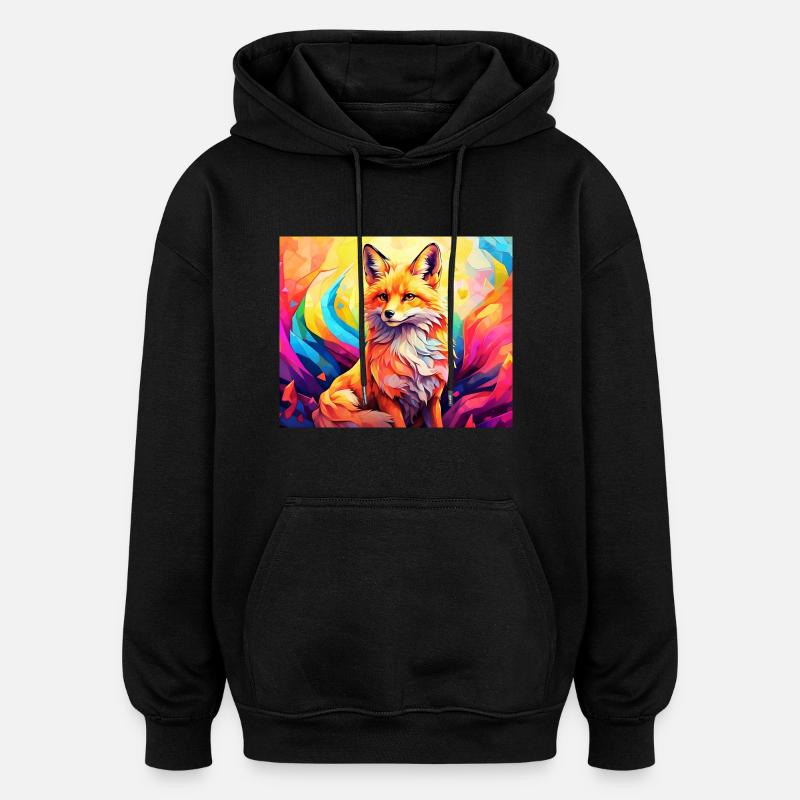 renard mignon #fox #cute - Sweat à capuche oversize unisexe - noir