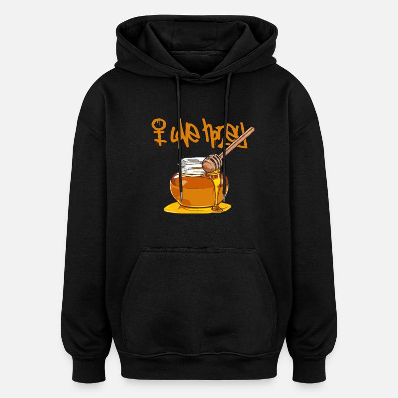 J’adore le miel // Illustration - Sweat à capuche oversize unisexe - noir