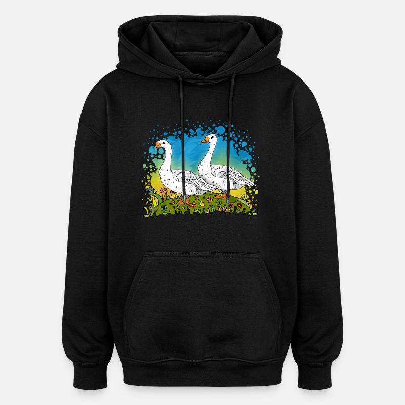 Gänse - Oversized Unisex Hoodie - Schwarz
