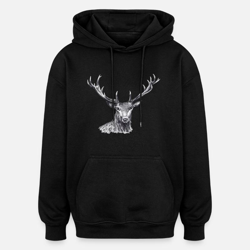 Cerf - Sweat à capuche oversize unisexe - noir