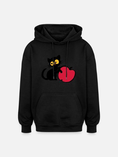 Kätzchen mit Apfel - Oversized Unisex Hoodie - Schwarz