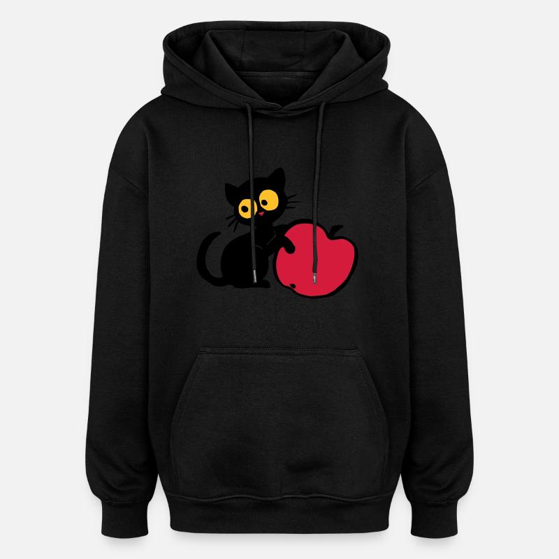 Kitten with apple - Oversized Unisex Hoodie - black