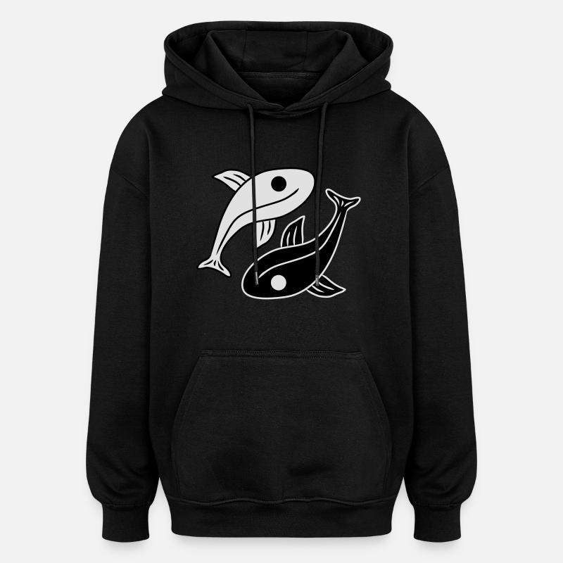 Yin Yang Fishs - Sweat à capuche oversize unisexe - noir