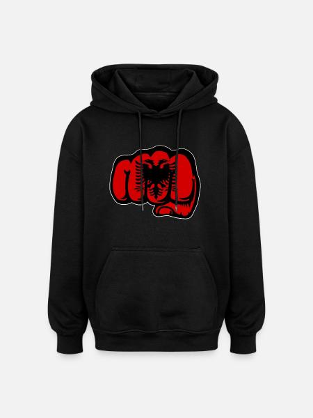 Bandiera dell'Albania Pugno a mano - Felpa con cappuccio unisex oversize - nero