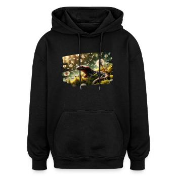 Salamander zwischen schwimmenden Löwenzahnsamen - Oversized Unisex Hoodie - Schwarz - Vorne - Noah (186cm)