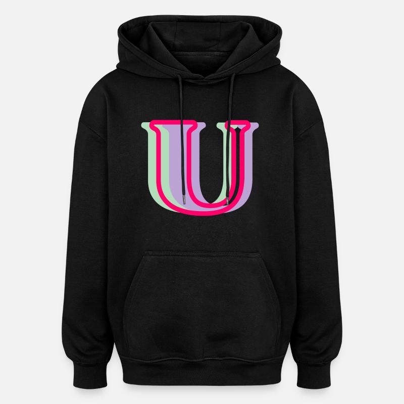 Mehrfarbiger Buchstabe u - Oversized Unisex Hoodie - Schwarz