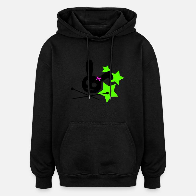 Voodoo Bunny Stars - Sweat à capuche oversize unisexe - noir