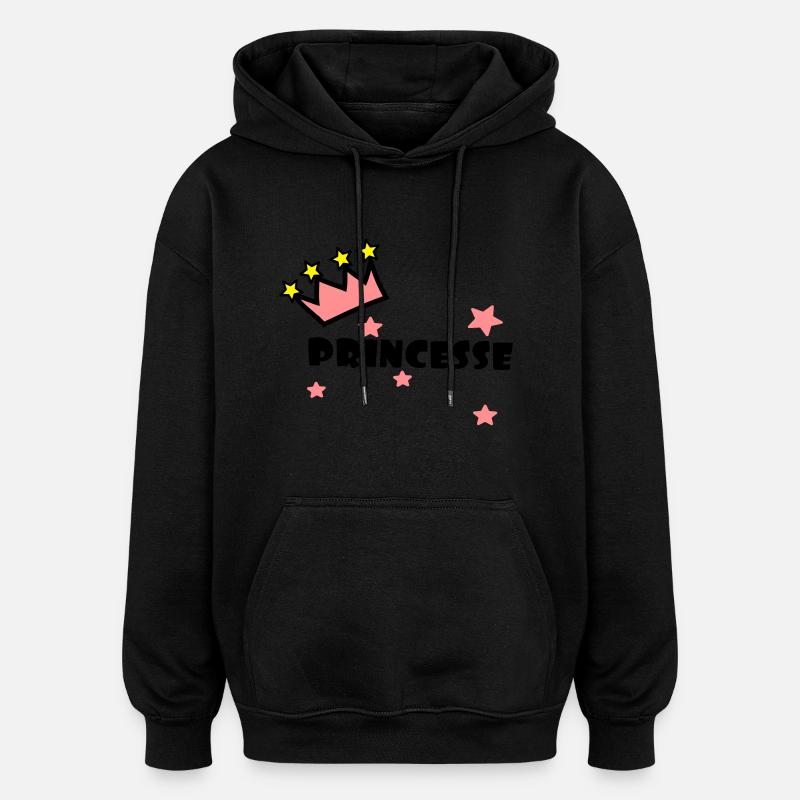 princesse,couronne,étoiles - Sweat à capuche oversize unisexe - noir
