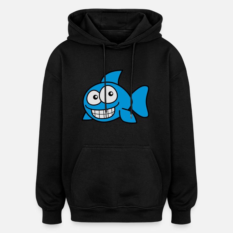 grin_fish_3c - Sweat à capuche oversize unisexe - noir