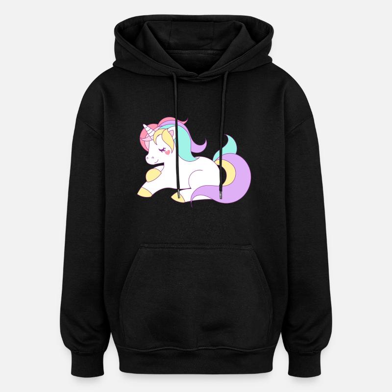 licorne mignonne - Sweat à capuche oversize unisexe - noir
