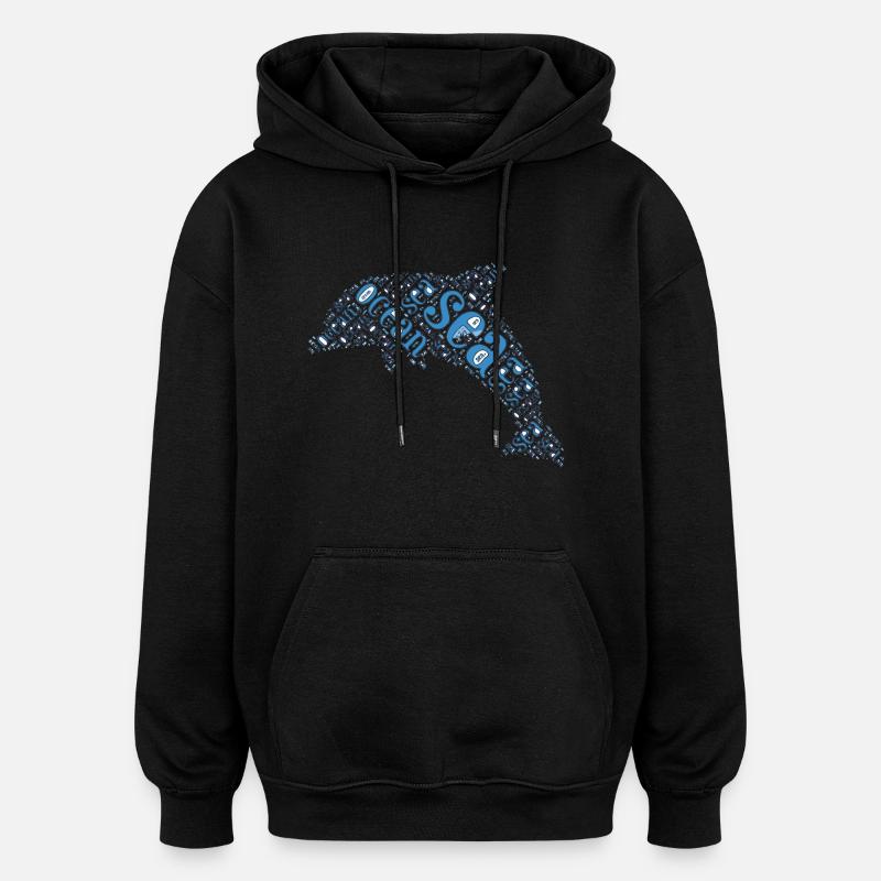 Delphin - Oversized Unisex Hoodie - Schwarz
