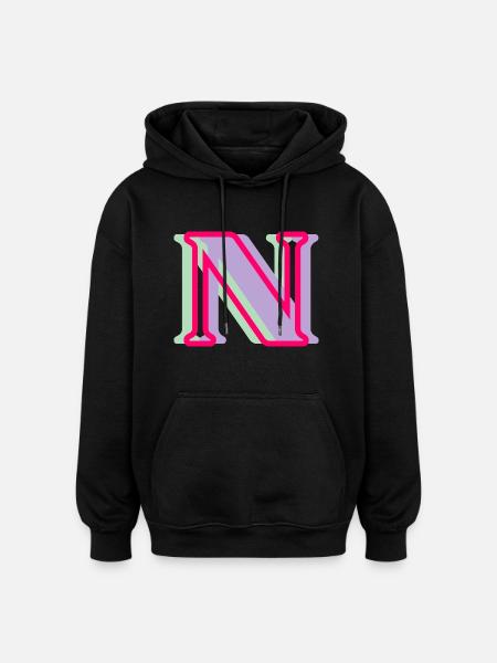 Mehrfarbiger Buchstabe n - Oversized Unisex Hoodie - Schwarz
