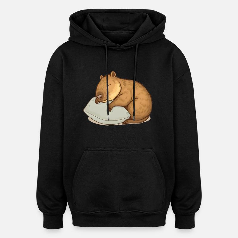 Capybara endormi mignon - Sweat à capuche oversize unisexe - noir