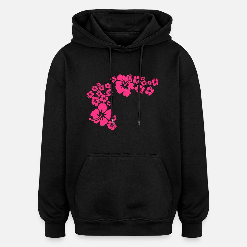 hawaii flower - Sweat à capuche oversize unisexe - noir