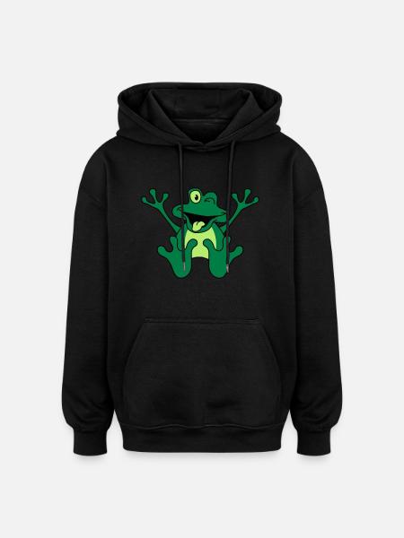 Funny Sitting Comic Frog - Oversized Unisex Hoodie - black